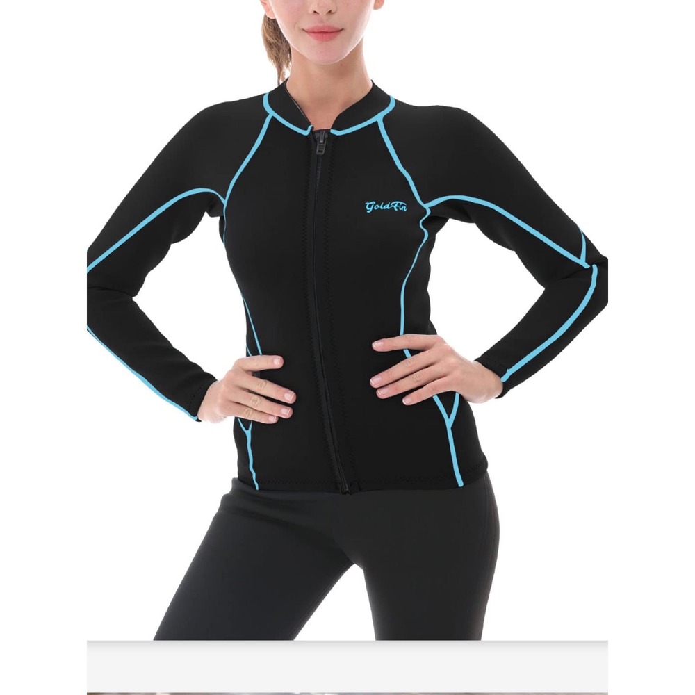 GoldFin Wetsuit Jacket Women Large 2mm Neoprene Zip Front Thermal Top Excellent